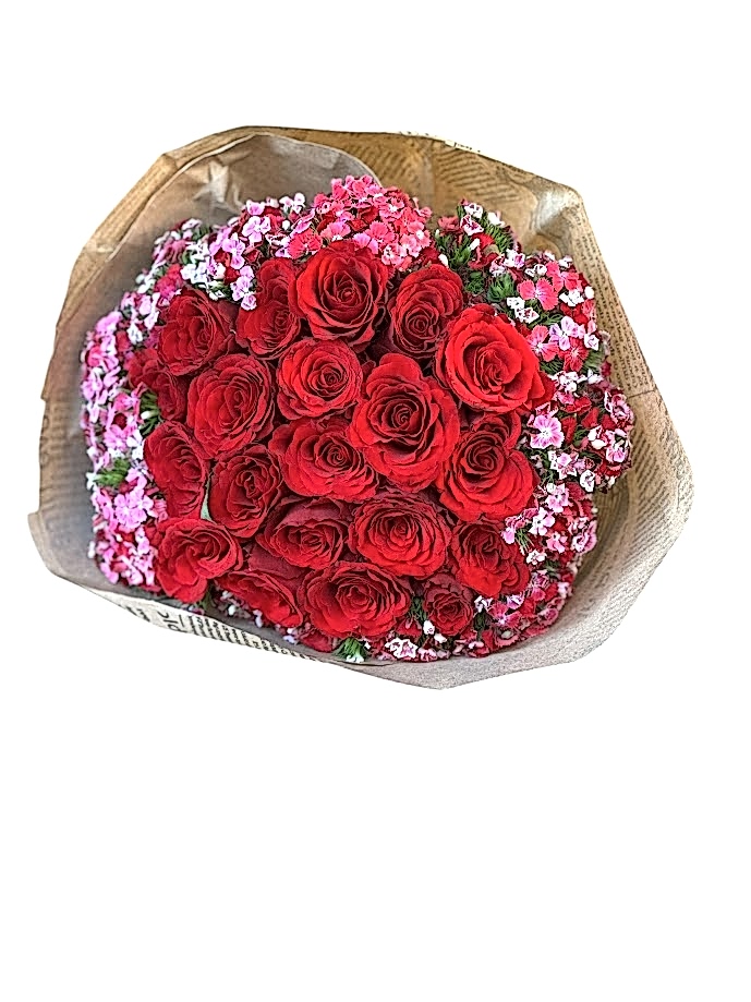 Kırmızı Gül ve Pembe Çiçek Buketi